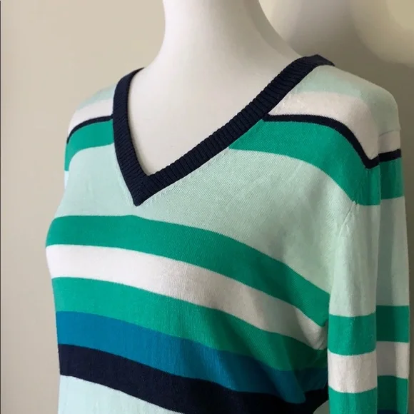 MICHAEL KORS Tile Blue Striped V-Neck Knit Dress - Picture 9 of 13